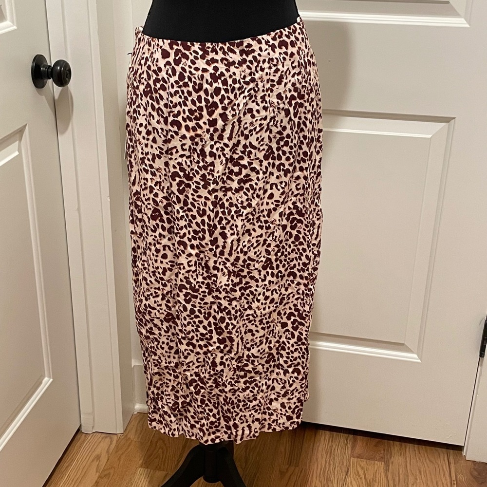 NWT Cotton Candy LA Kali Leopard Print Midi Skirt Pink Large Slit - Picture 4 of 8